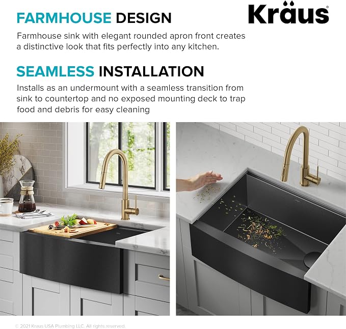KRAUS Kore Workstation 27-inch Farmhouse Apron Front 16 Gauge Black Stainless - Image 8