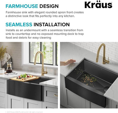 KRAUS Kore Workstation 27-inch Farmhouse Apron Front 16 Gauge Black Stainless - Image 8