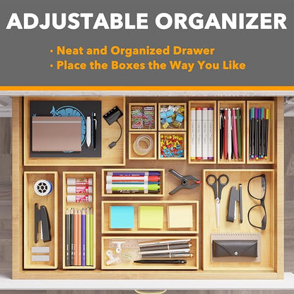 SpaceAid 14-Piece Bamboo Drawer Organizer Storage Boxes Set, Wood Tray Junk - Image 5