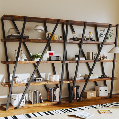 FUSUNBAO Unique 5-Tier Wooden and Metal Frame Bookshelf, Vintage Industrial - Image 2