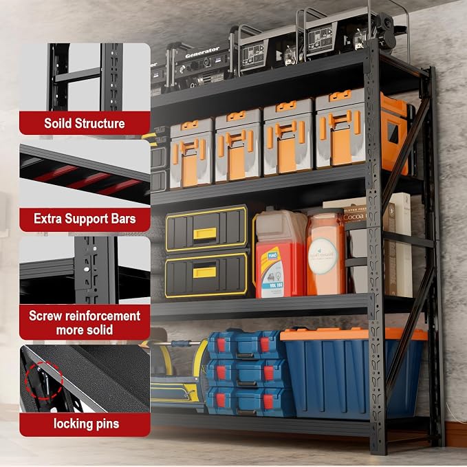 59” W Storage Shelves, 5000LBS Garage Shelving Heavy Duty, 4-Tier Adjustable - Image 6