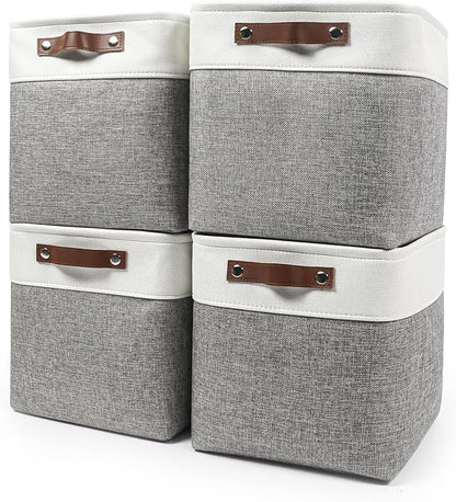 Collapsible Fabric Storage Cubes 11x11 Cube Storage Bins, 4 Pack Closet Baskets by Bagnizer