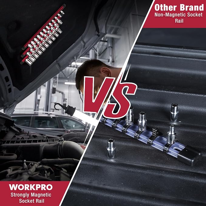 WORKPRO Magnetic Socket Organizer, 3/8-Inch Drive Aluminum Alloy Sockets Rail - Image 3