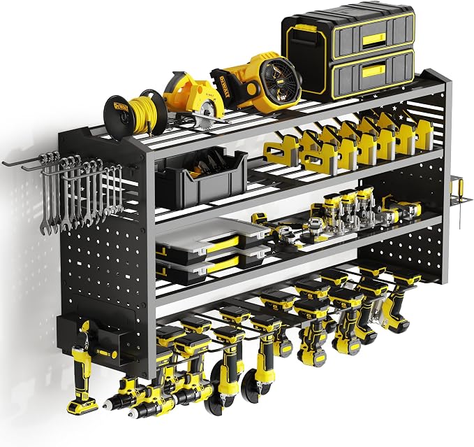 Tomorotec 4-Layer Wall-Mounted Power Tool Storage Rack, Heavy-Duty Steel Drill by Tomorotec