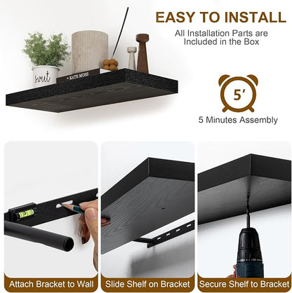 Fun Memories Rustic Black Floating Shelves 24 Inch Long, 8 Inch Deep Floating - Image 7