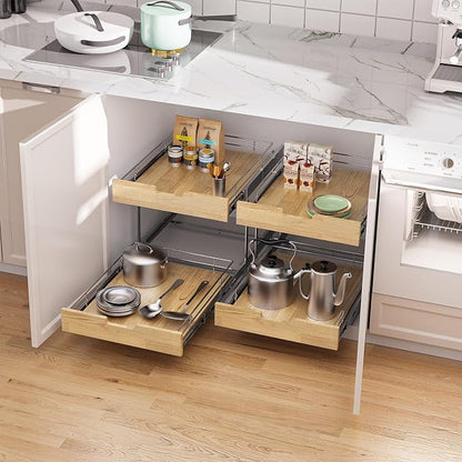 Pull Out Cabinet Organizer, Heavy-Duty Slide Out Shelf, Wood and Wire Basket - Image 5