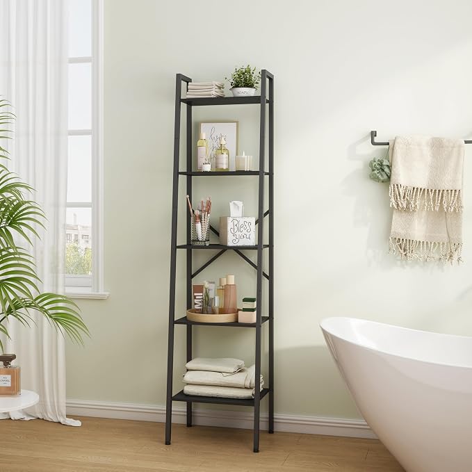 Hoctieon 5-Tier Industrial Ladder Bookshelf, Narrow Ladder Shelf, Tall Standing - Image 6