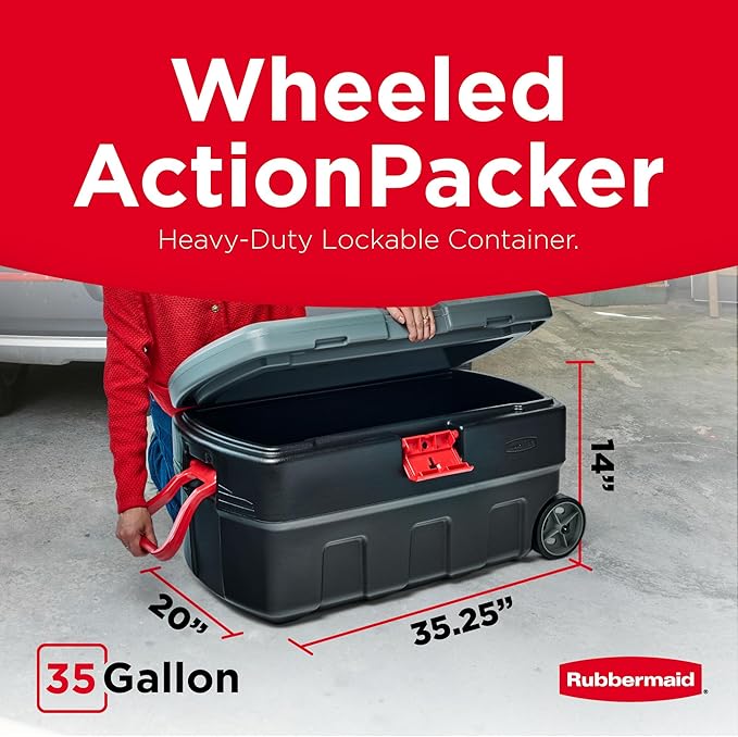 Rubbermaid ActionPacker 35 Gallon, Made in USA, Lockable Plastic Storage Bin - Image 2