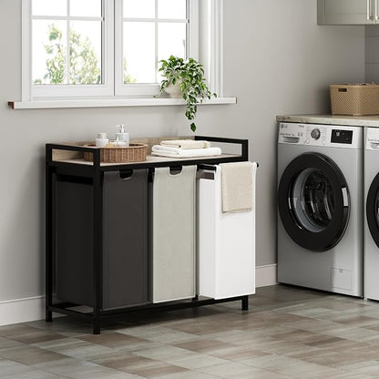 Laundry Hampers with Shelf, Laundry Basket 3 Section, Laundry Sorter with - Image 2