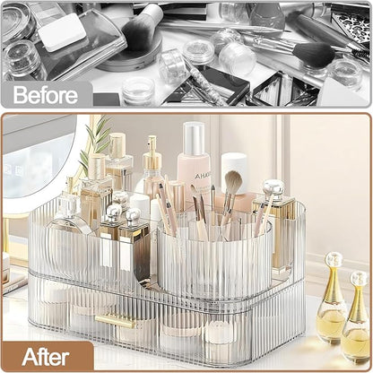 DASITON Makeup Organizer with Drawers and Rotating Makeup Brush Holder - Image 4