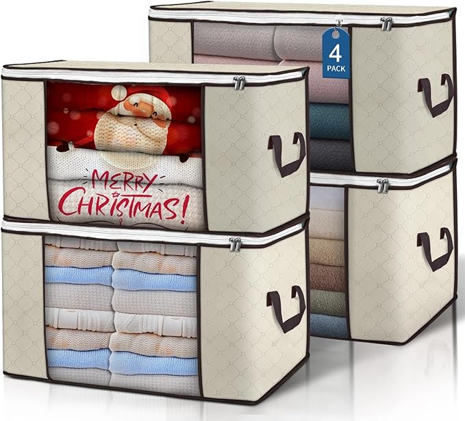 90 L Large Storage Bags, 4 Pack Clothes Storage Bins Foldable Closet Organizers by BuddingJoy-BuildaJoyfulLifeforYou