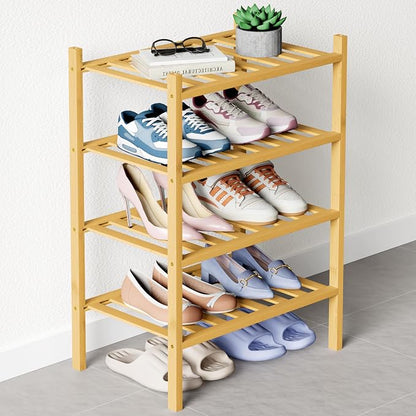 Smiry Bamboo Shoe Rack for Closet, 4 Tier Small Wooden Stackable Shoe Organizer by Smiry