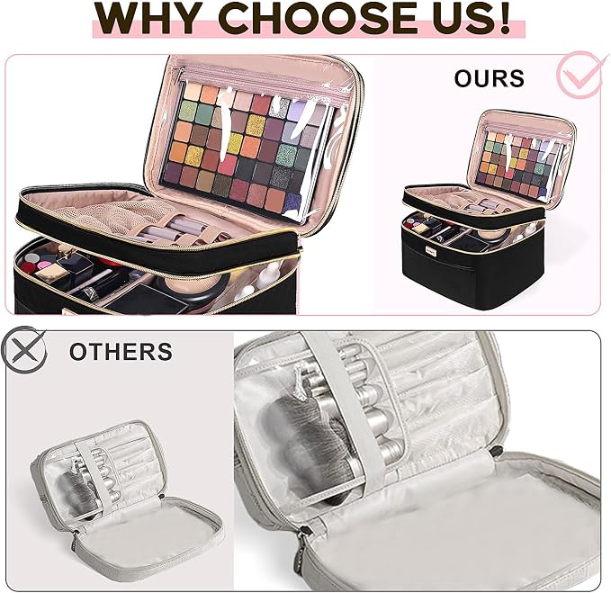 8.8L Double Layer Travel Makeup Bag Women, Large Cosmetic Case, Organizer - Image 5