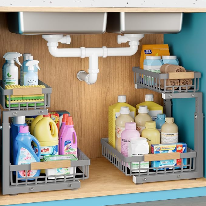 Under Sink Organizer, 2 Packs 2 Tier Gray Under Sink Organizers and Storage by Unknown