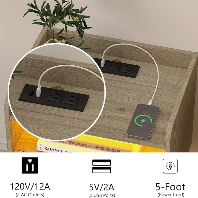 White Floating Nightstand with Charging Station and LED Lights - Image 5