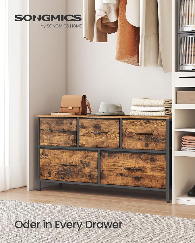 SONGMICS Dresser for Bedroom, Chest of Drawers, TV Stand, 5 Non-Woven Fabric - Image 3