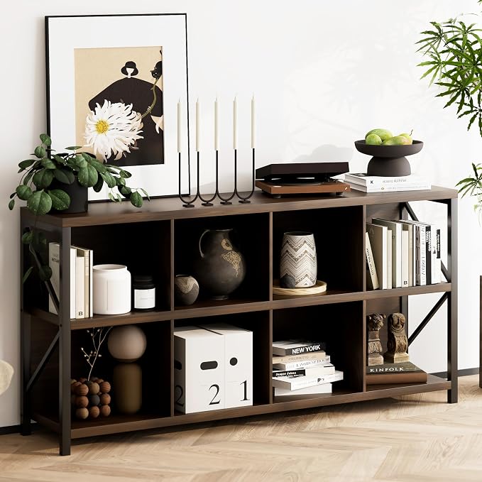 otlectics 2-Tier Bookcase with 8 Cubes, 63 Inch Industrial Horizontal Bookshelf by otlecties