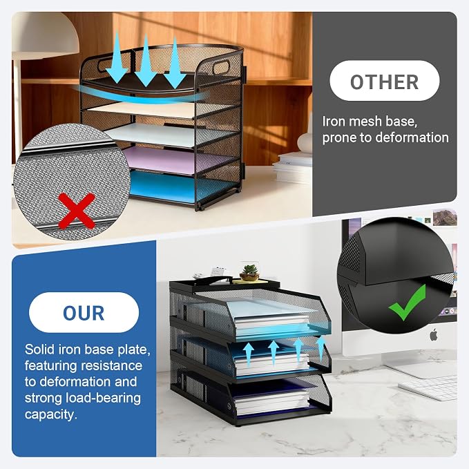 Natwind 3-Tier Desk Organizer, Desk Accessories, Stackable Paper Tray, Metal - Image 6