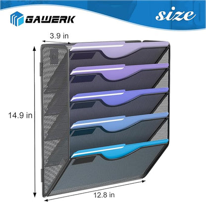5 Tier Hanging Wall File Organizer, Mesh Mail Paper Orgnization Hanging File - Image 2
