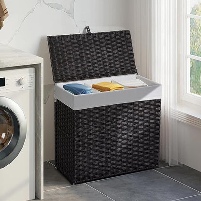 Greenstell Laundry Hamper with Lid, 125L Large Clothes Hamper with 3 Section & - Image 2