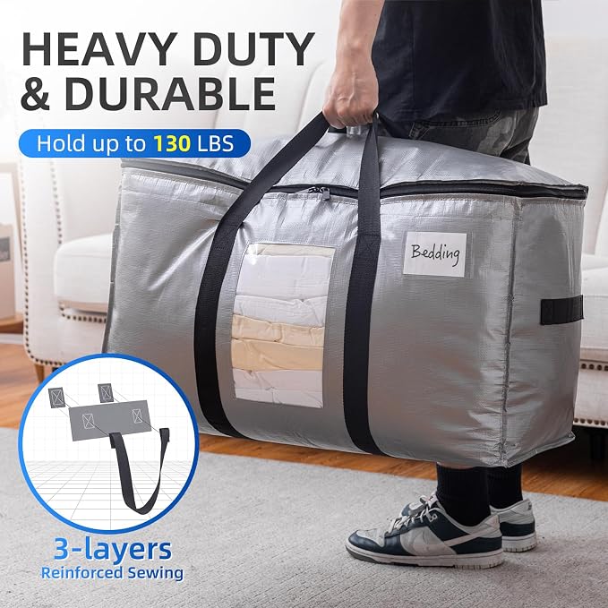 TAILI Extra Large Moving Bags, 10 Pack Silver Heavy Duty Totes - Image 5