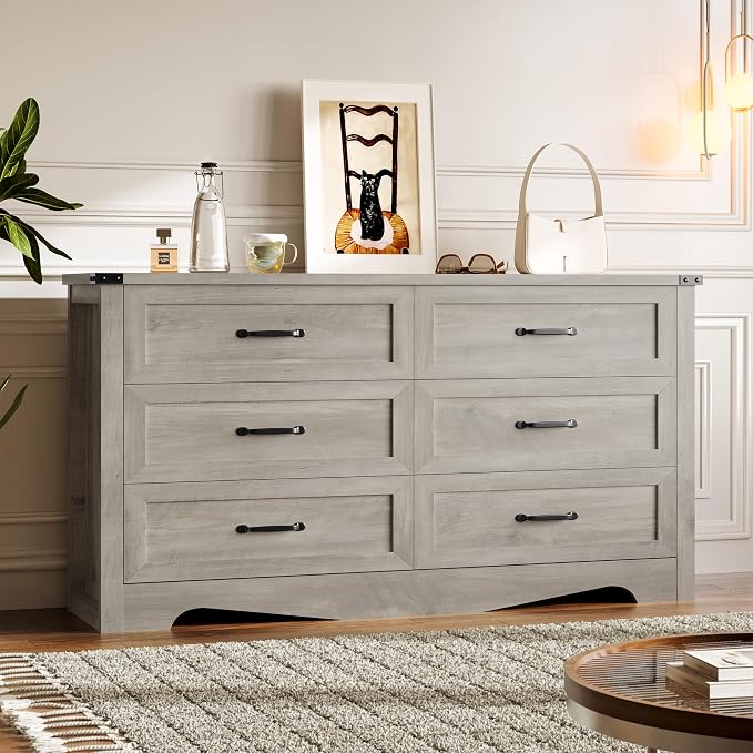 6-Drawer Dresser for Bedroom, Modern Wooden Chest of Drawers by BORNOON