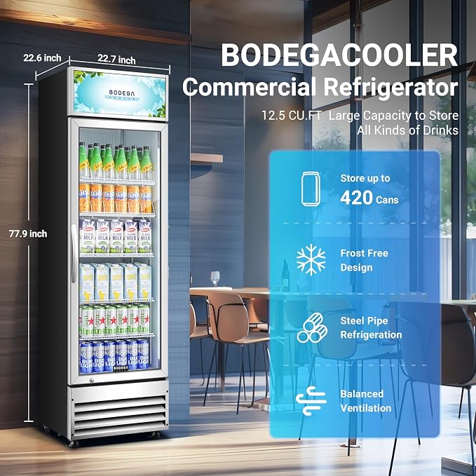 BODEGACOOLER Commercial Merchandiser Refrigerator, 12.5 Cu.Ft Glass Door - Image 2