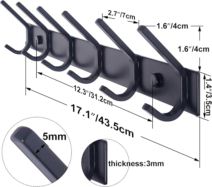WEBI Coat Rack Wall Mounted, 17-1/8 Inch Coat Hooks - Image 2