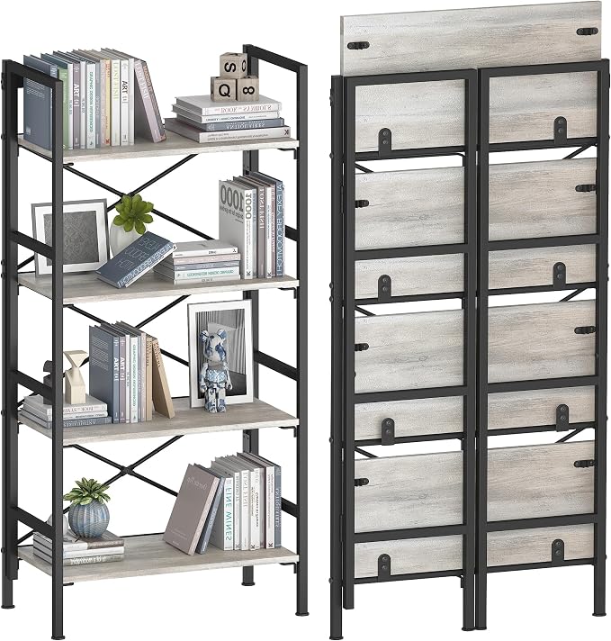 Homeiju Folding Bookshelf, 4 Tier Bookcase Foldable Shelf by Homeiju