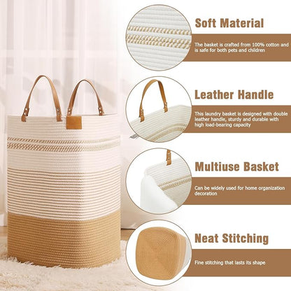 danpinera Large Laundry Hamper – 75L Tall Woven Cotton Storage Basket - Image 2