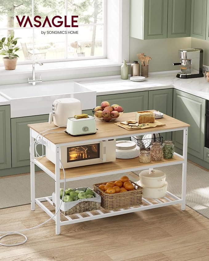 VASAGLE Kitchen Island with 3 Shelves, Kitchen Shelf with Power Strip, 23.6 x - Image 2