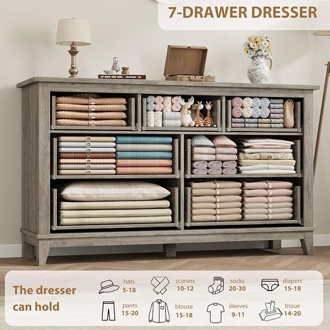 GarveeHome 7 Dresser for Bedroom, 54 in Wide Drawer Dresser - Image 6