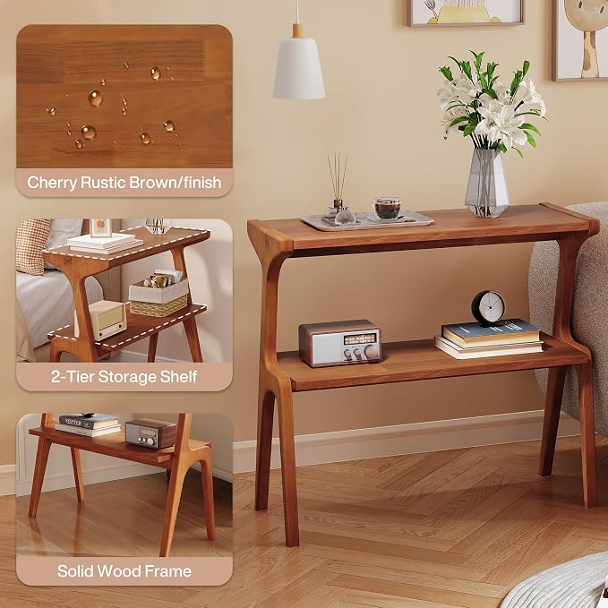 Solid Wood End Table, 2-Tier Side Table - Image 4