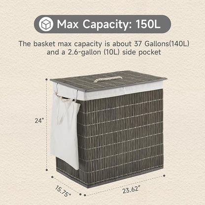 Laundry Hamper with Lid, 39.6 Gallon Large Laundry Basket 2 Removable Liner Bags - Image 4