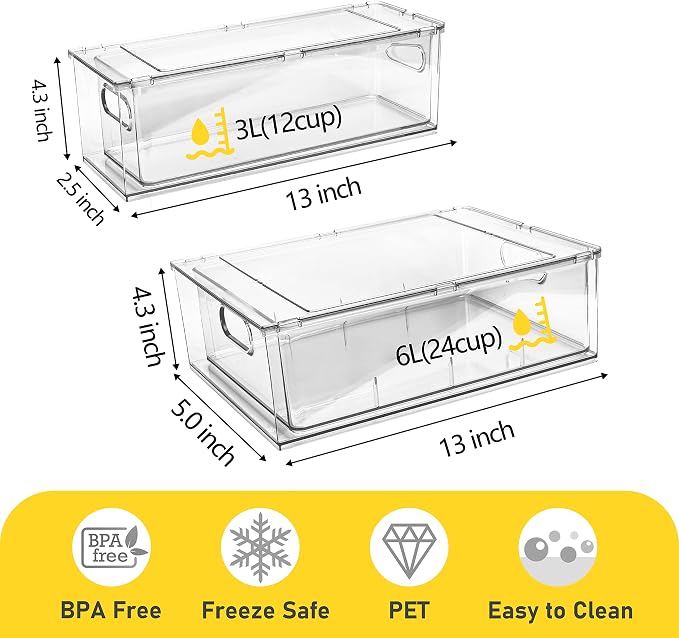 2 Pack Refrigerator Organizer Bins Stackable Fridge Organizer Set - Image 2