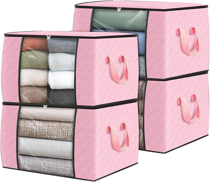 Fab totes 4 Pack Clothes Storage, Foldable Thick Fabric Blanket Storage Bags by Fabtotes
