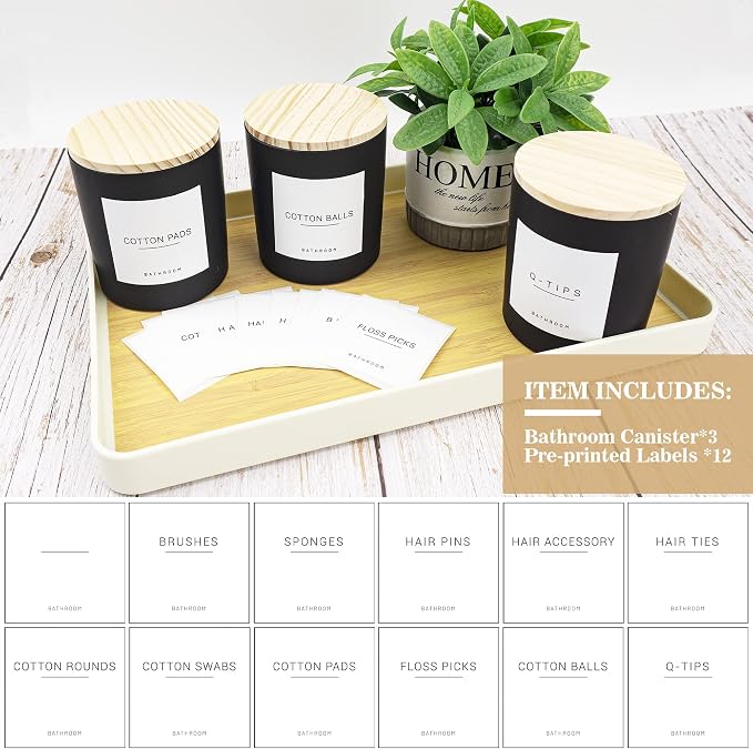 3PCS Modern 13.53oz Black Bathroom Canisters - Image 2