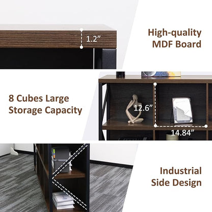 otlectics 2-Tier Bookcase with 8 Cubes, 63 Inch Industrial Horizontal Bookshelf - Image 4