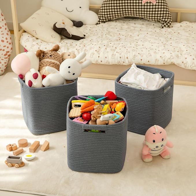 OIAHOMY Storage Cubes 11 Inch Storage Bins-3 Pack, Cotton Rope Woven Baskets - Image 2
