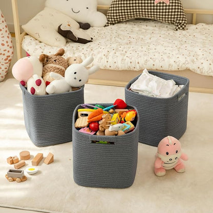OIAHOMY Storage Cubes 11 Inch Storage Bins-3 Pack, Cotton Rope Woven Baskets - Image 2