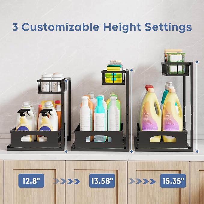 Under Sink Organizer, 2 Pack Height Adjustable Cabinet Organizer - Image 3