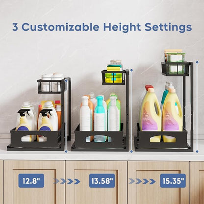 Under Sink Organizer, 2 Pack Height Adjustable Cabinet Organizer - Image 3