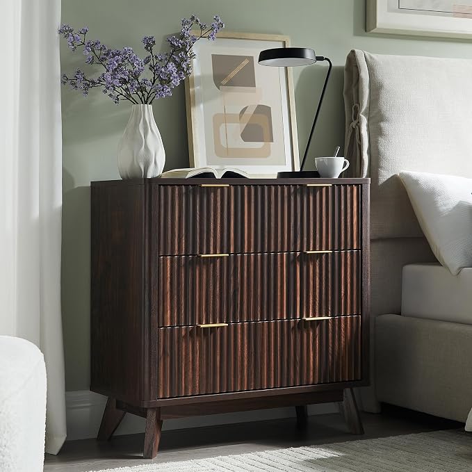 T4TREAM Fluted 3 Drawer Dresser, Curved Profile Design, Wood Drawer Organizer - Image 3