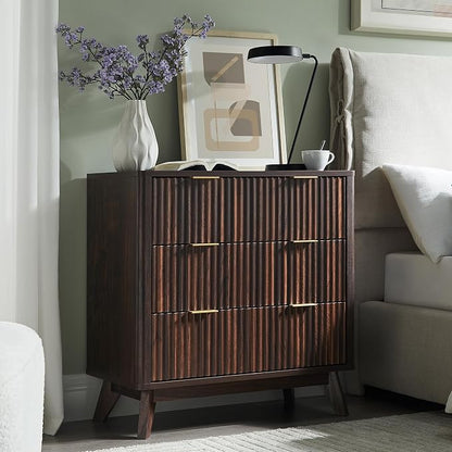 T4TREAM Fluted 3 Drawer Dresser, Curved Profile Design, Wood Drawer Organizer - Image 3