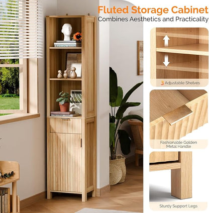 VINGLI Narrow Fluted Bathroom Floor Skinny Storage Cabinet - Image 3