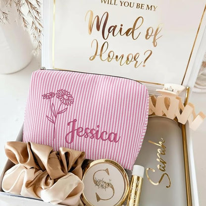 Personalized Seersucker Makeup Bag - Image 7