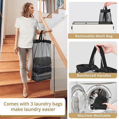 180L Laundry Hamper 3 Section, Large Laundry Basket - Image 5