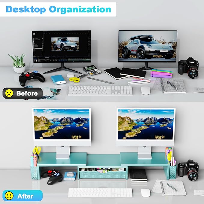 Spacrea Metal Desk Organizers and Accessories, Dual Monitor Stand Riser - Image 3