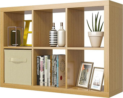 furtble Bookshelf with Storage Bin, 6-Cube Storage Organizer, Modern Wood Open by furtble