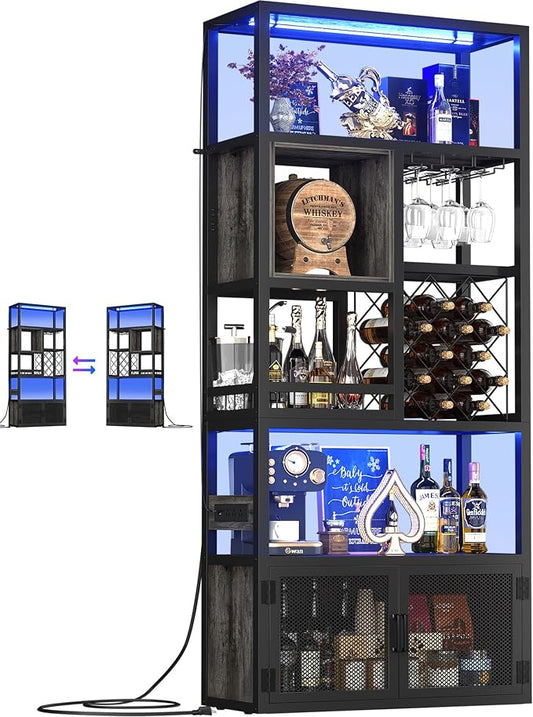 82.6" Tall Bar Cabinet with Power Outlets, 6-Tiers Reversible Wine Cabinet with by Armocity